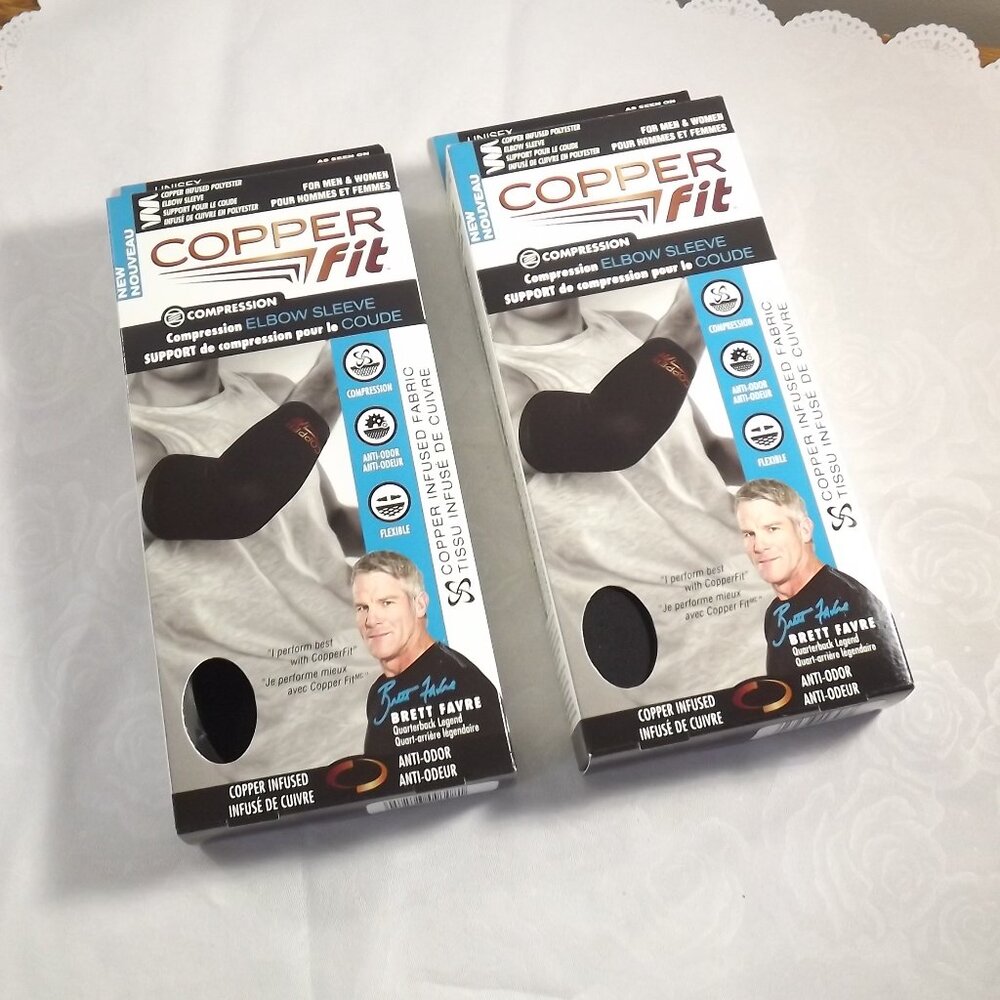 2 Compression Elbow Sleeves, Unisex, Black, Copper Fit